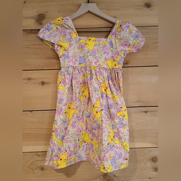 Pokemon Other - Pokemon Pikachu Floral Dress Size M 8 Smocked Square Neck Flutter Sleeve Dress